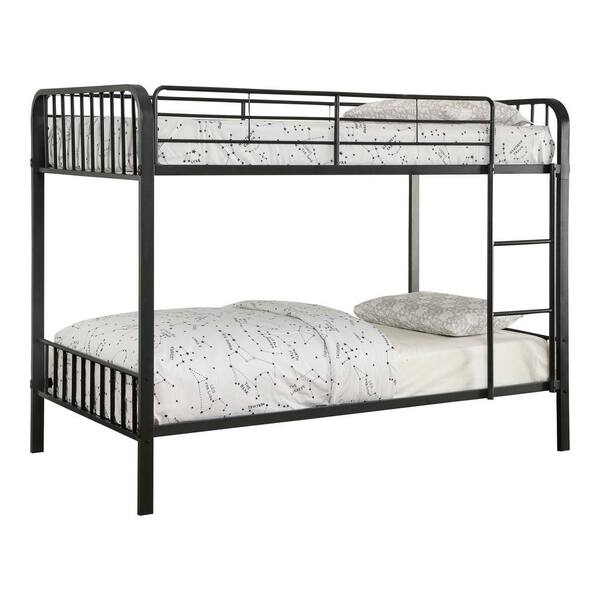 Furniture of America Diarra Black Twin over Twin Bunk Bed with Attached Ladder