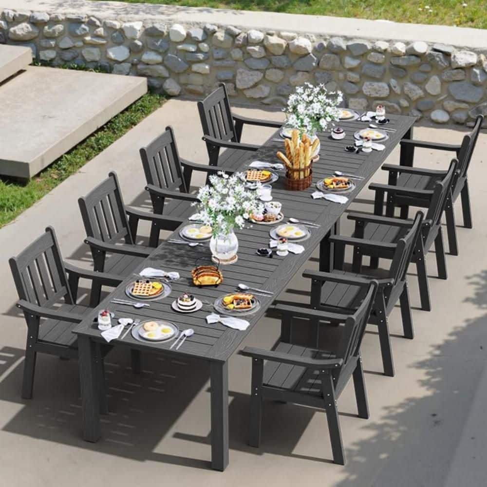 Mximu 10-Piece Gray Plastic Outdoor Patio Dining Set with Arm Chairs