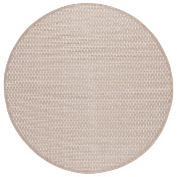 Stella Beige 7 ft. x 7 ft. Solid High-Low Tile Indoor/Outdoor Round Area Rug