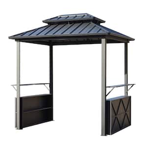 8 ft. x 6 ft. Permanent Outdoor Aluminum Patio Gazebo with Hands-Free Bars and Shelves Double Roof