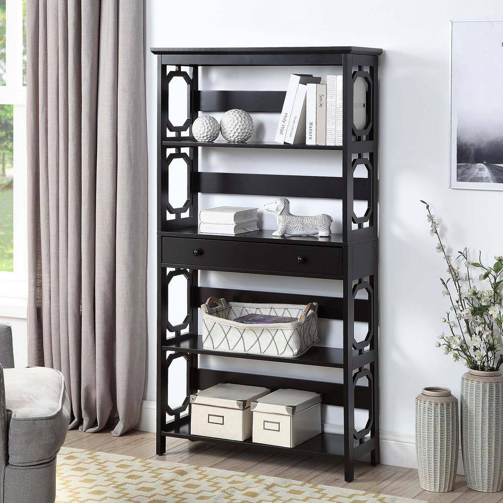 Omega Espresso 5-Tier Bookcase with Concealed Drawer