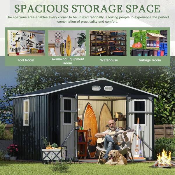 8 ft.x 10 ft. Metal Outdoor Storage Shed, 4-daylight Windows