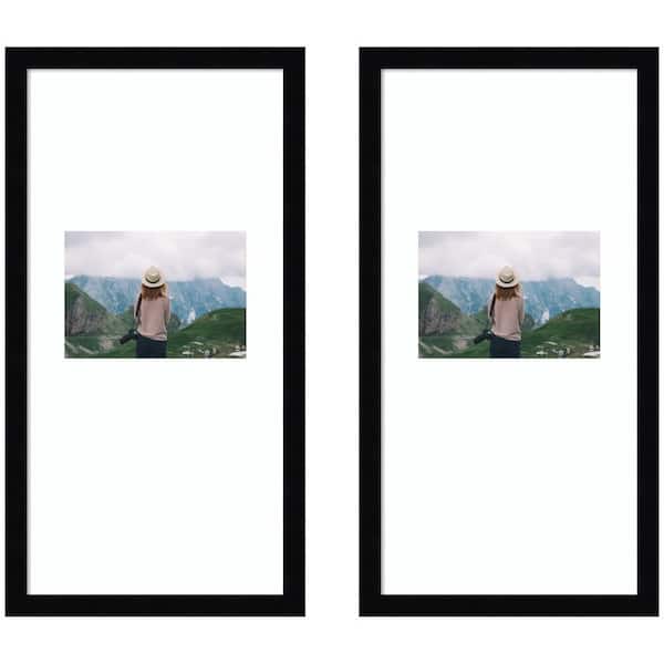 Svelte 11 x 20 Matted to 5 x 7 Black Wood Picture Frame Set of 2