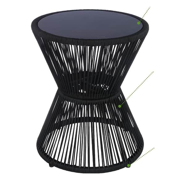 Small Outdoor Side Table Patio 20 in. H Woven Rope Hourglass