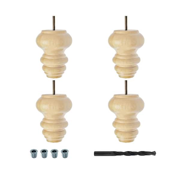 American Pro Decor 5 in. x 4 in. Unfinished Solid Hardwood Round Sofa Leg (4-Pack)
