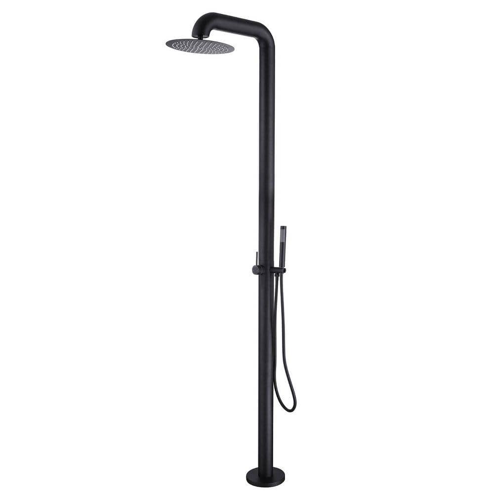 LIWEIKE Matte Black Outdoor Shower Kit – 8 Inch Rainfall Head, Single-Handle Valve, Adjustable Arm – For Backyard, Pool, Beach & Patio
