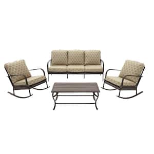 Becker 4-Piece Dark Mocha Steel Outdoor Patio Seating Set with CushionGuard Toffee Trellis Tan Cushions