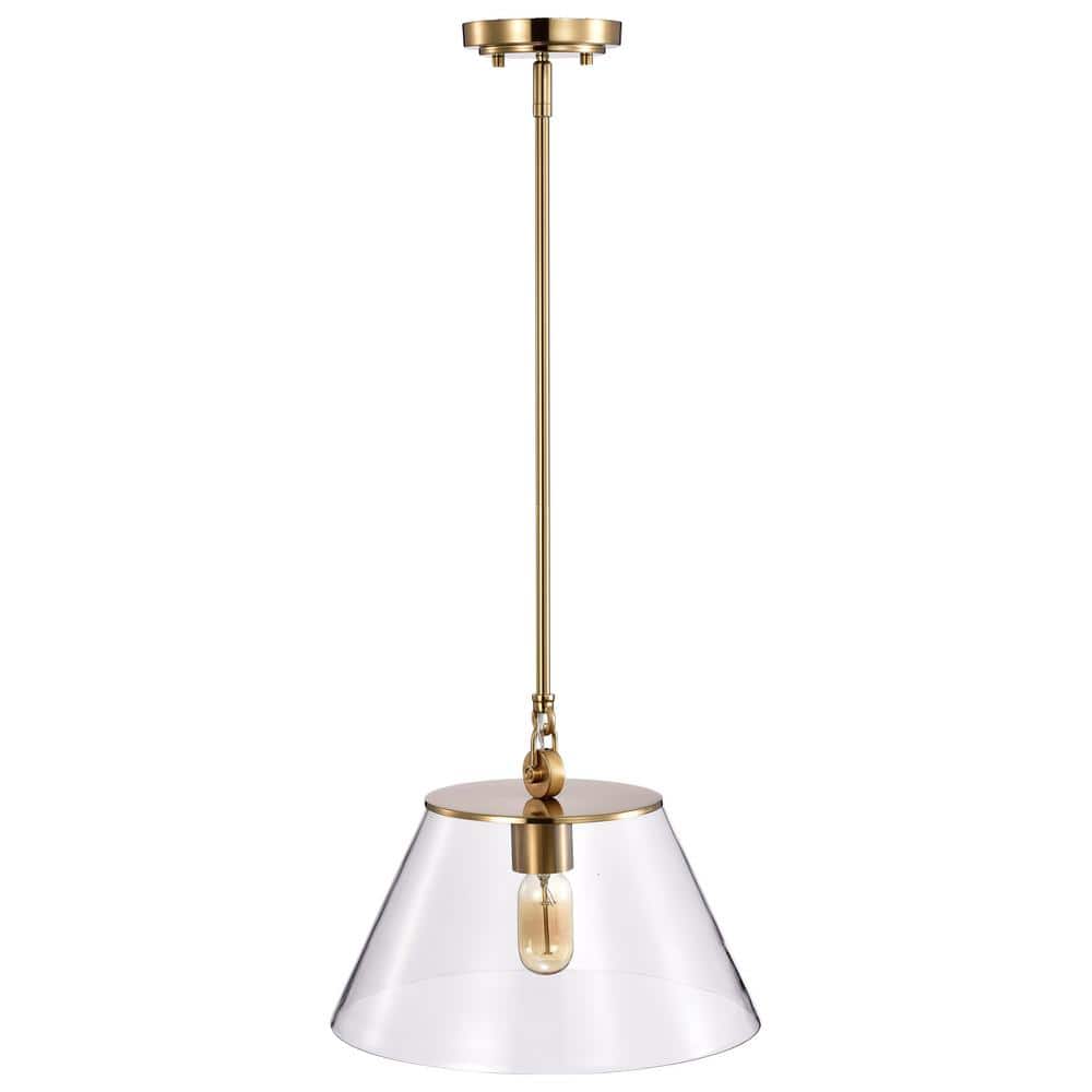 Dover 10" Vintage Brass and Clear Glass Pendant Light