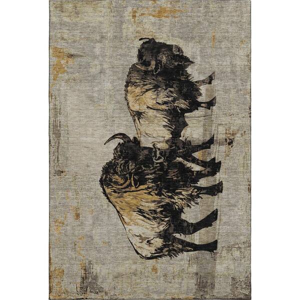 Mayfield Premium Machine Washable Abstract AMF2245 Khaki 10 ft. x 14 ft. Area Rug