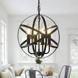 4-Light Black Modern Industrial Pendant Farmhouse Mid-Century Vintage Circular Geometric Hanging Ceiling Light Fixture