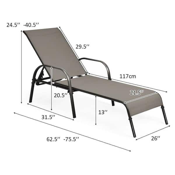Brown 2-Piece Metal Outdoor Chaise Lounge Chair Set