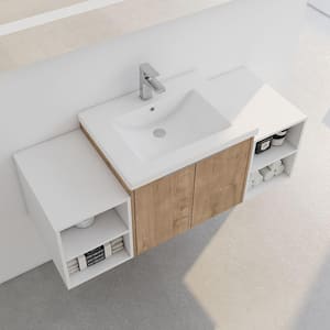 47.6 in. W x 18 in. D x 19.3 in. H Single Sink Floating Bath Vanity in Imitative Oak with White Resin Top and 2 Cabinet