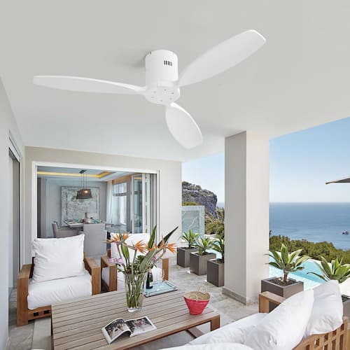 52 in. Indoor 3 Blade Flush Mount Quiet White Ceiling Fan without Light, Remote Control and 6 Speed Reversible DC Motor Ceiling Fans Without Lights
