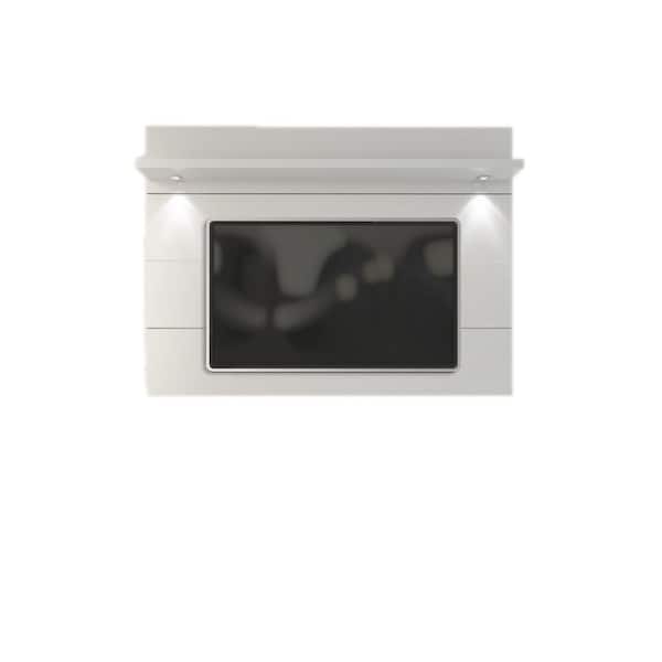 Manhattan Comfort Cabrini 71 in. White Gloss Particle Board Entertainment Center Fits TVs Up to 60 in. with LED Lights