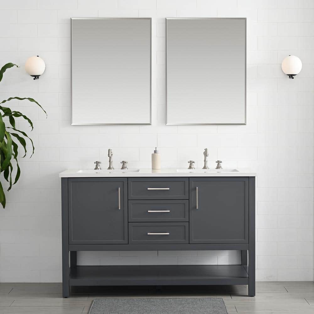 Arlo 54 in. W x 22 in. D x 34 in. H Bath Vanity in Dark Gray with Engineered Stone Top in Ariston White with White Sinks price history on PriceWatchPro