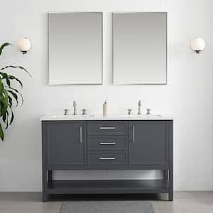 Arlo 54 in. W x 22 in. D x 34 in. H Bath Vanity in Dark Gray with Engineered Stone Top in Ariston White with White Sinks
