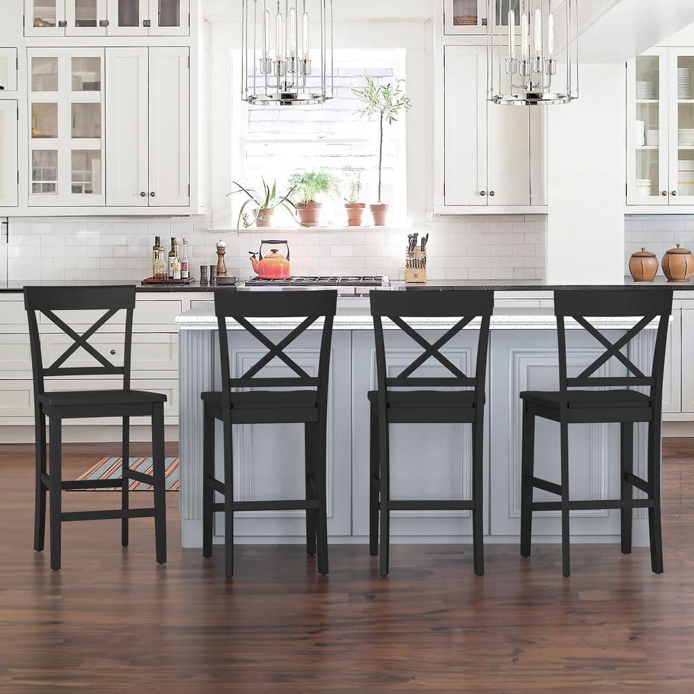 24 in. Black Wood Bar Stool Counter Chair Set of 4