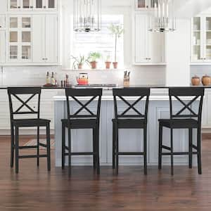 24 in. Black Wood Bar Stool, Counter Chair (Set of 4)