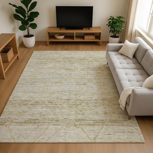 Mayfield Premium Machine Washable Abstract AMF1658 Wheat 5 ft. x 7 ft. 6 in. Area Rug