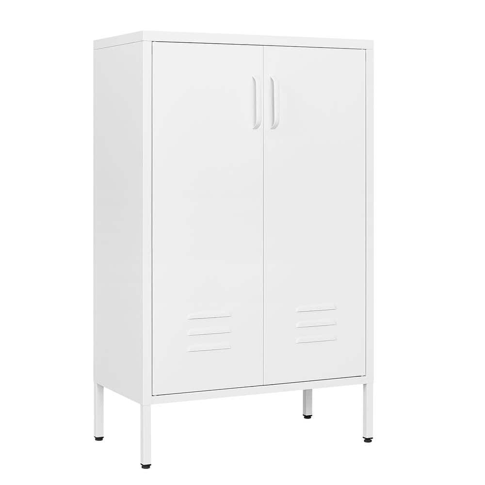 3-Tier White Steel Freestanding Kitchen Storage Cabinet with Adjustable Shelves for Living Room Bedroom Office Garage