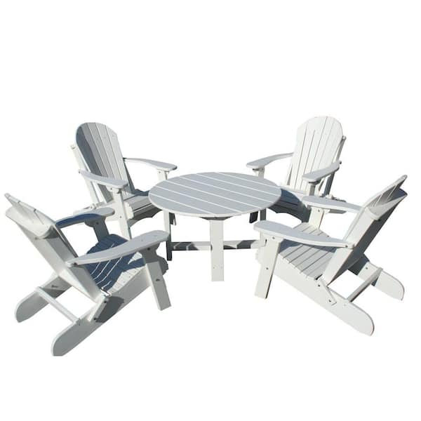Vifah Roch Recycled Plastics 5-Piece Adirondack Patio Armchair Conversation Set in White-DISCONTINUED