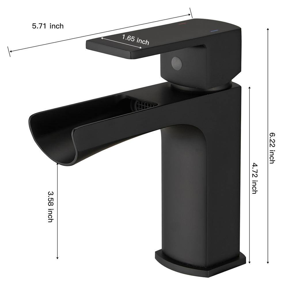 Matte Black Single-Handle Waterfall Bathroom Faucet with Drain Assembly