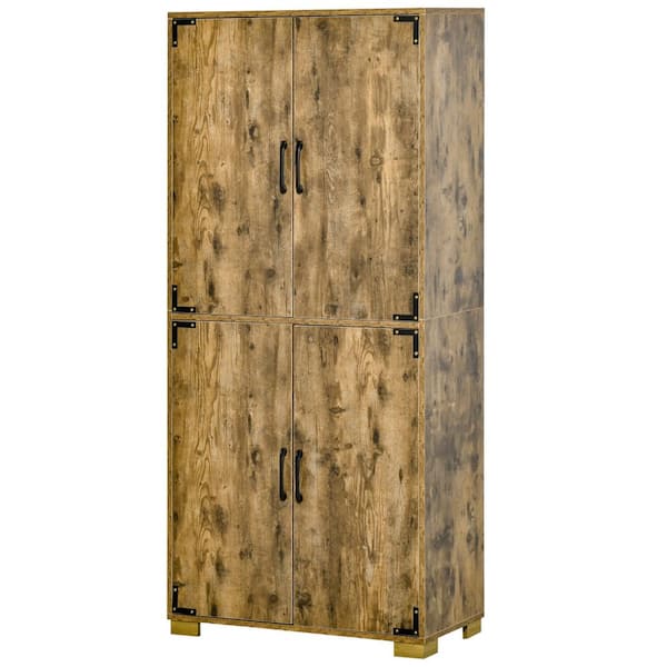 63 in. Wood Pantry Organizer with 4 Doors and Storage Shelves in Rustic