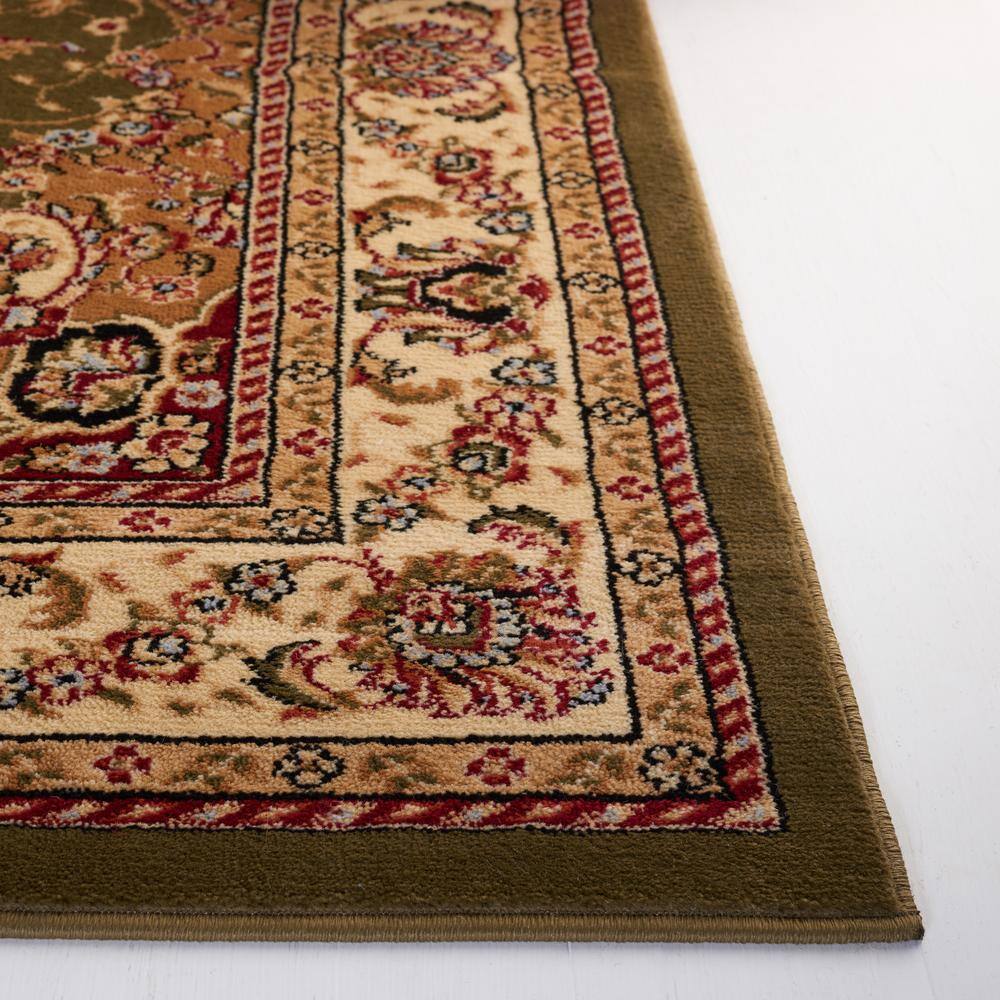 Ivory and Sage Floral Synthetic 8' Round Area Rug
