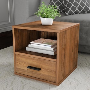 15.75 in. Brown Stackable Modular Cube Accent Table Storage End Table with Drawer