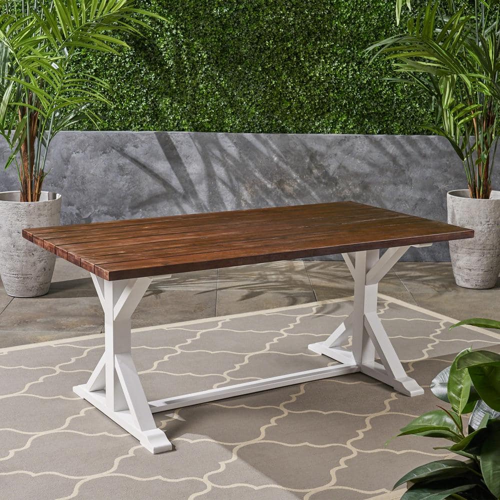 Cassia 72" Dark Brown and White Acacia Wood Dining Table