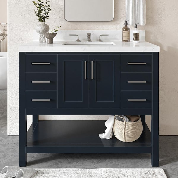ARIEL Magnolia 42.25 in. W x 22 in. D x 36 in. H Single Freestanding Bath Vanity in Midnight Blue Carrara Quartz Top