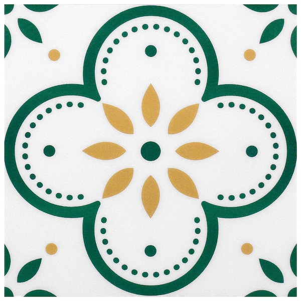 Vsmile 8 in. x 8 in. Floral Peel and Stick Wall Tiles, PVC Wall Backsplash, Green and Yellow (10-Pack, Cover 4.36 sq. ft.)