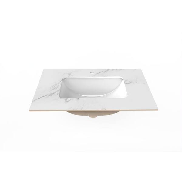 castellousa Cassandra 30 in. W x 22 in. D Porcelain Vanity Top in White Marble Finish with White Sink Basin