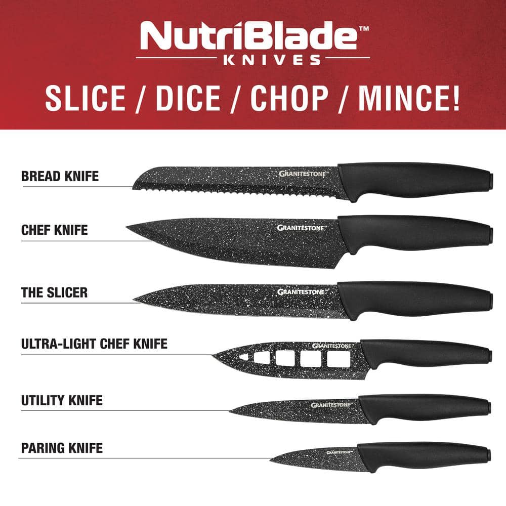 Granitestone Granitestone Nutriblade 6 PC Knife Set, Professional Kitchen Chef’s Knives with Sharp Stainless Steel Blades and Nonstick Granite Coating