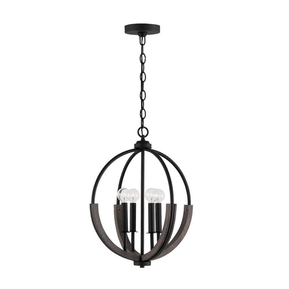Clive 60-Watt 4-Light Carbon Grey and Black Iron Pendant Light with Handcrafted Mango Wood and No Bulbs Included price history on PriceWatchPro