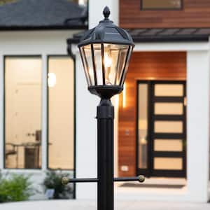 Royal Bulb Series 1-Light Black Outdoor Weather Resistance Solar LED Post Light with 3 in. Fitter and Light Bulb