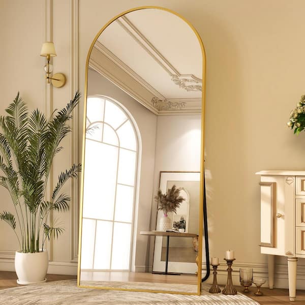 XRAMFY 33.5 in. W x 75.6 in. H Arched Modern Gold Aluminum Alloy Framed Mirror Full Length Mirror Floor Mirror