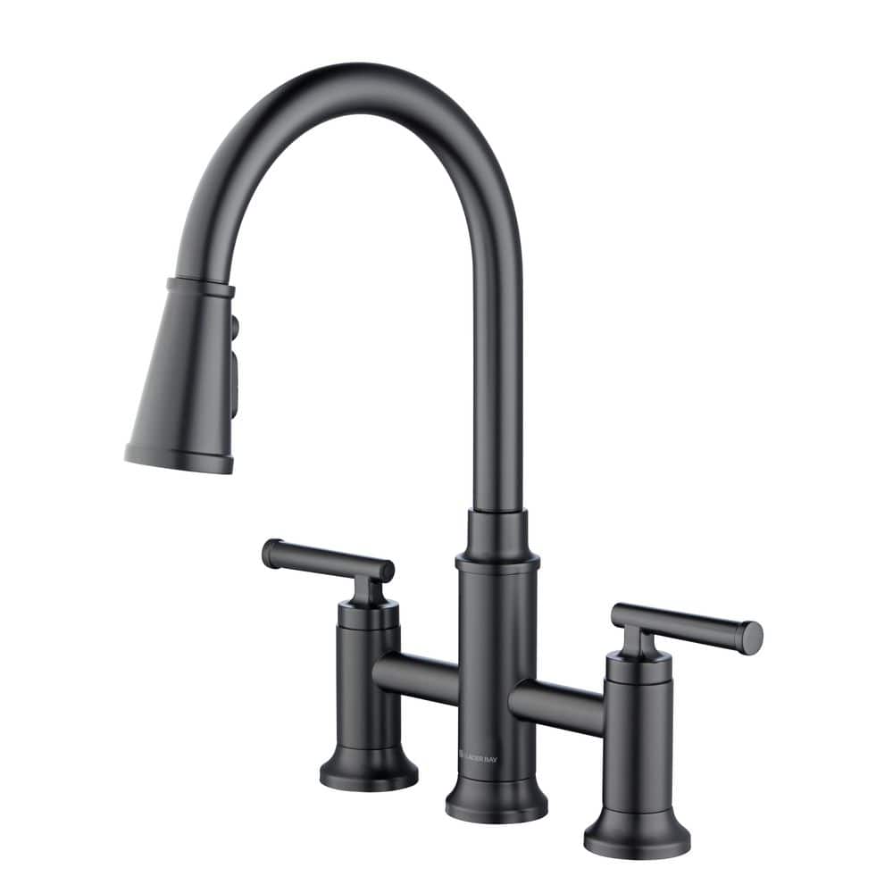 Glacier Bay Oswell Two-Handle Bridge Pull Down Kitchen Faucet in