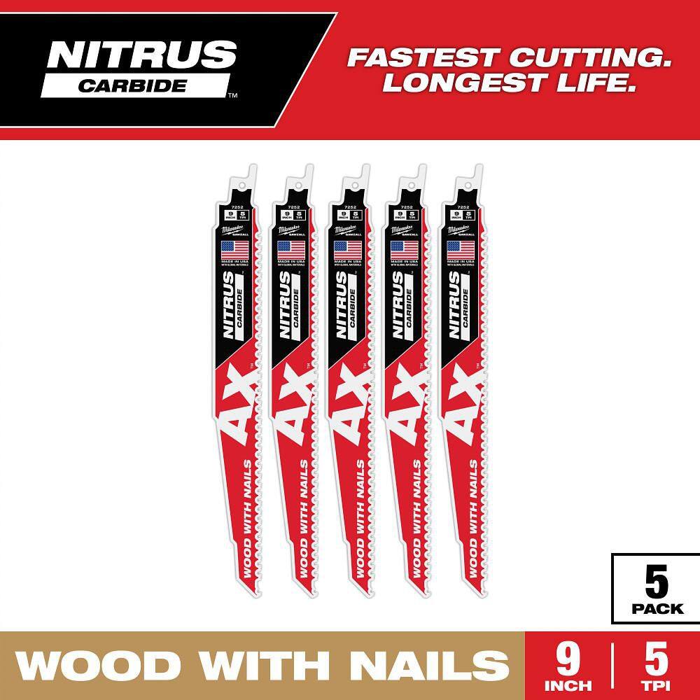 9 in. 5 TPI NITRUS AX Carbide Teeth Demolition Nail-Embedded Wood Cutting SAWZALL Reciprocating Saw Blade 5PK price history on PriceWatchPro