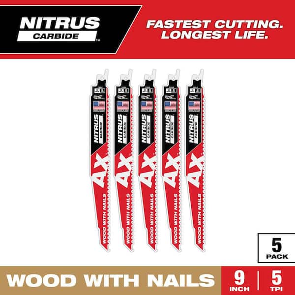 9 in. 5 TPI NITRUS AX Carbide Teeth Demolition Nail-Embedded Wood Cutting SAWZALL Reciprocating Saw Blade 5PK