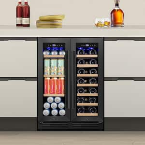 23.42 in. Dual Zone 20-Bottle and 60-Can Built-in or Freestanding Beverage and Wine Cooler in Black Stainless Steel