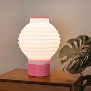 Asian Lantern 15 in. White/Hot Pink Dimmable LED Vintage Traditional Plant-Based PLA 3D Printed Table Lamp