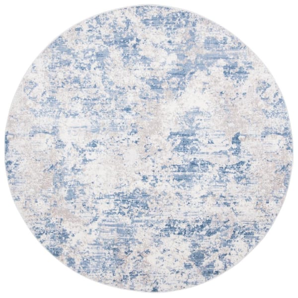 SAFAVIEH Amelia Gray/Blue 10 ft. x 10 ft. Distressed Abstract Round Area Rug