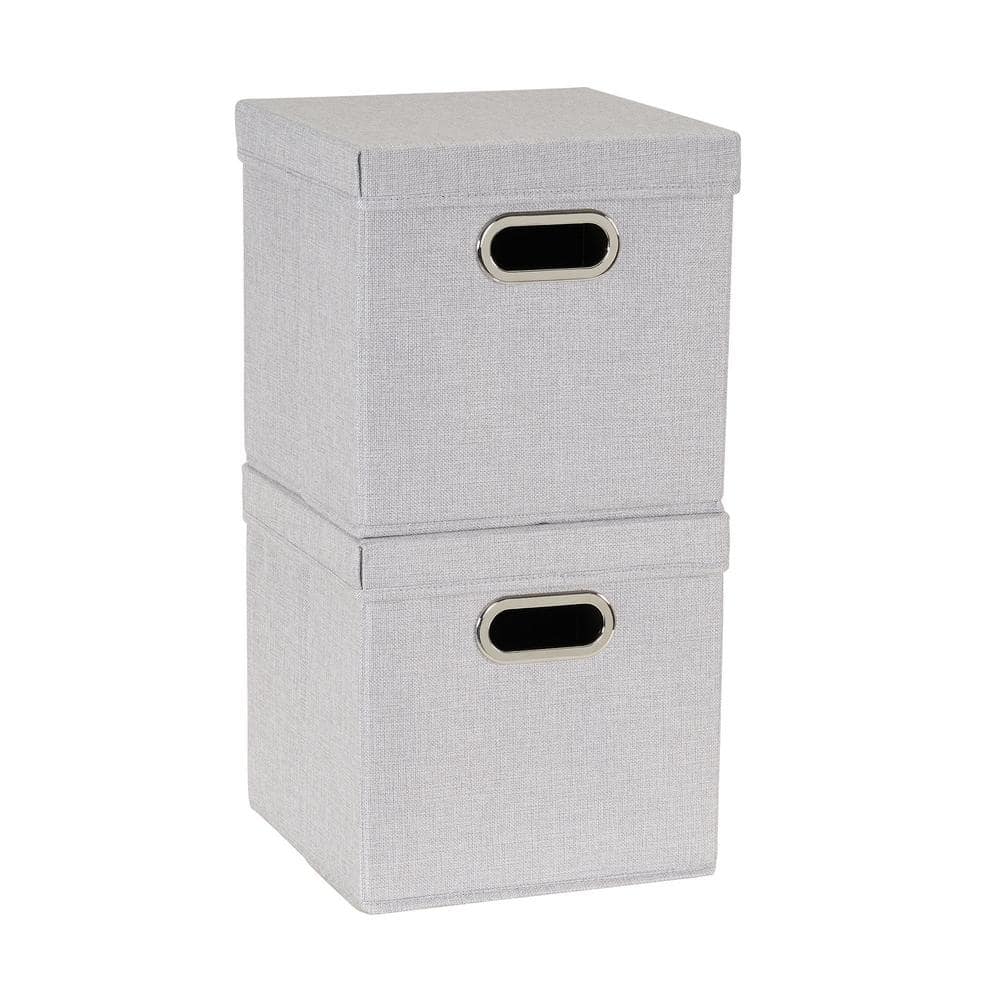 Silver Fabric Collapsible Stackable Storage Cube Set with Lids