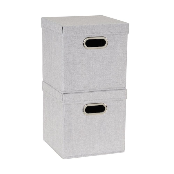 HOUSEHOLD ESSENTIALS 11 in. H x 11 in. W x 11 in. D Silver Fabric Cube Storage Bin 2-Pack