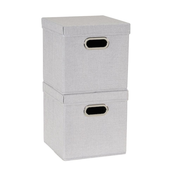 HOUSEHOLD ESSENTIALS 11 in. H x 11 in. W x 11 in. D Silver Fabric Cube Storage Bin 2Pack 8041