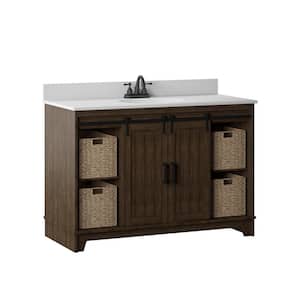 49 in. W x 22 in. D x 37.88 in. H Single Bath Vanity in Saw Cut Espresso with White Marble Top and Sliding Barn Door