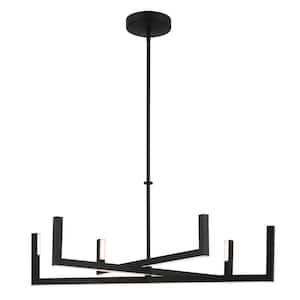 Priam 38 in. 6-Light Integrated LED Matte Black Modern Statement Chandelier for Dining Room