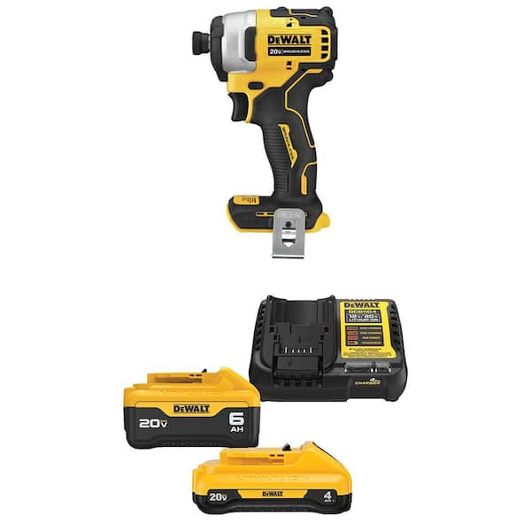 ATOMIC 20V MAX Lithium-Ion Cordless Brushless Compact 1/4 in. Impact Driver with 6.0Ah and 4.0Ah Batteries and Charger