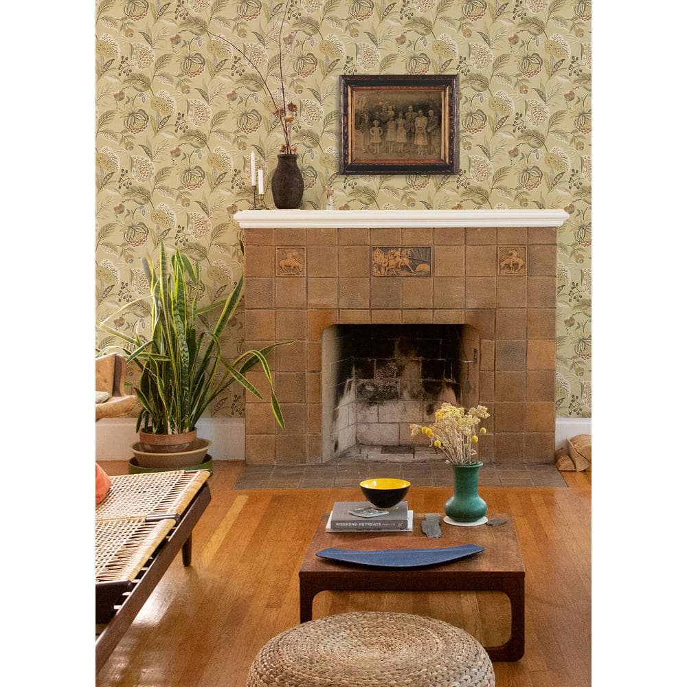Bohemian Jacobean Mustard and Light Brown Pre-pasted Wallpaper